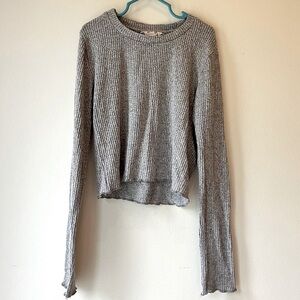 🌼 5/$25 Aeropostale Kids Gray Ribbed Long Sleeve Size M (10/12) Cropped Fit